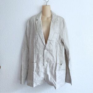 NEW Oukumen Cream Linen Blend Blazer MEDIUM Two Button Pockets Lightweight Chic
